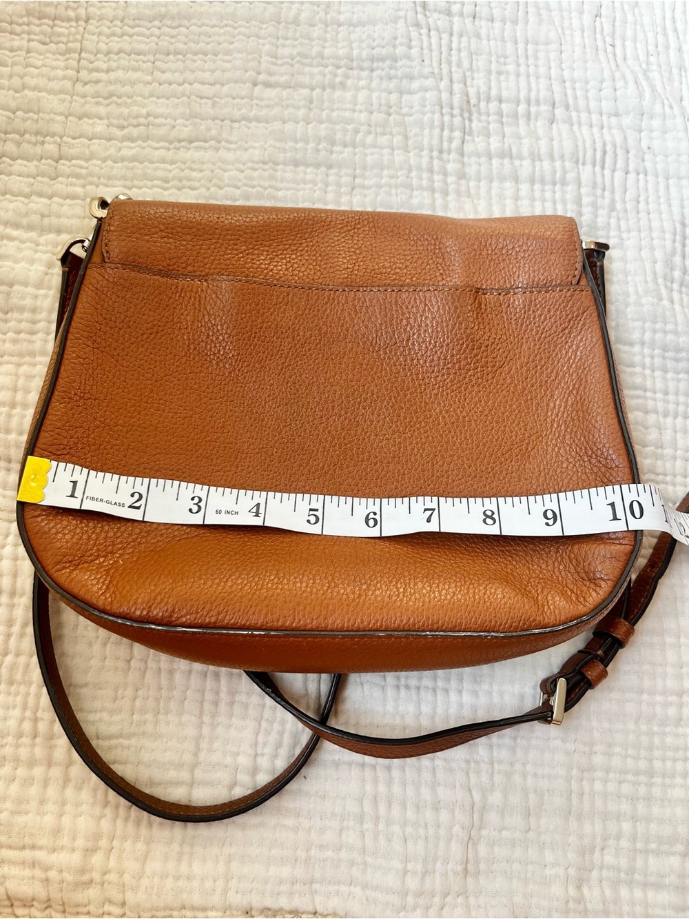 Kate Spade Camel Tan Pebbled Leather Crossbody Bag Foldover Purse - Picture 7 of 8